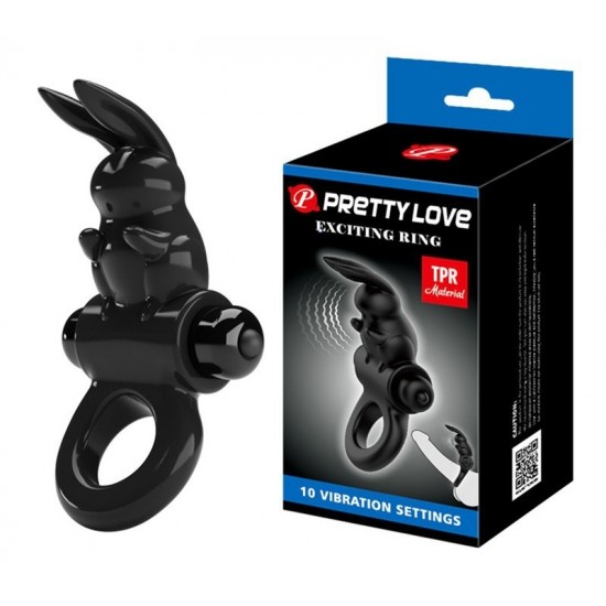 Inel de Penis Exciting Ring, 10 Moduri Vibratii, TPR, Negru