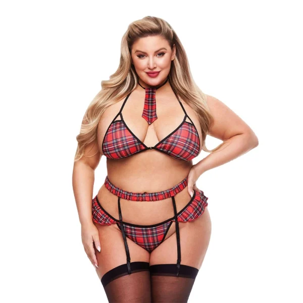 Set lenjerie schoolgirl plus size Teacher’s Pet, vedere din față