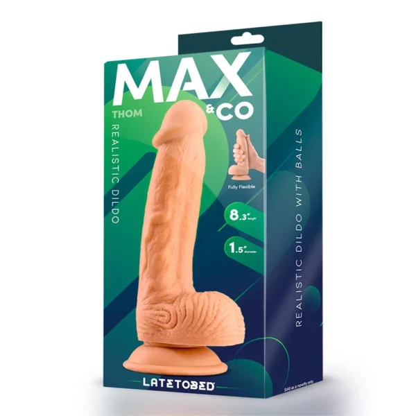 Dildo realist cu testicule Max & Co Thom, ambalaj, 21 cm