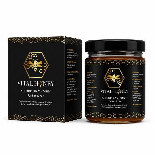 Vital Honey miere afrodisiacă 240 g, borcan și cutie de prezentare